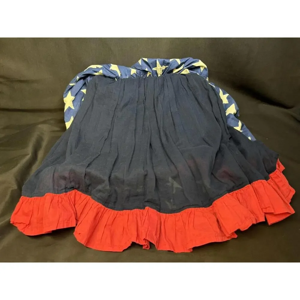 Yo Baby Dress Girls 13 Blue Star Sleeveless Ruffle Hem‎ Smocked Waist Patriotic
